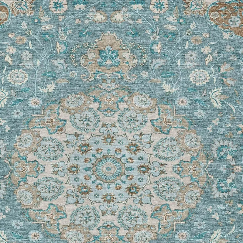 5' X 8' Teal Blue And Pewter Damask Washable Indoor Outdoor Area Rug Homeroots Outdoor