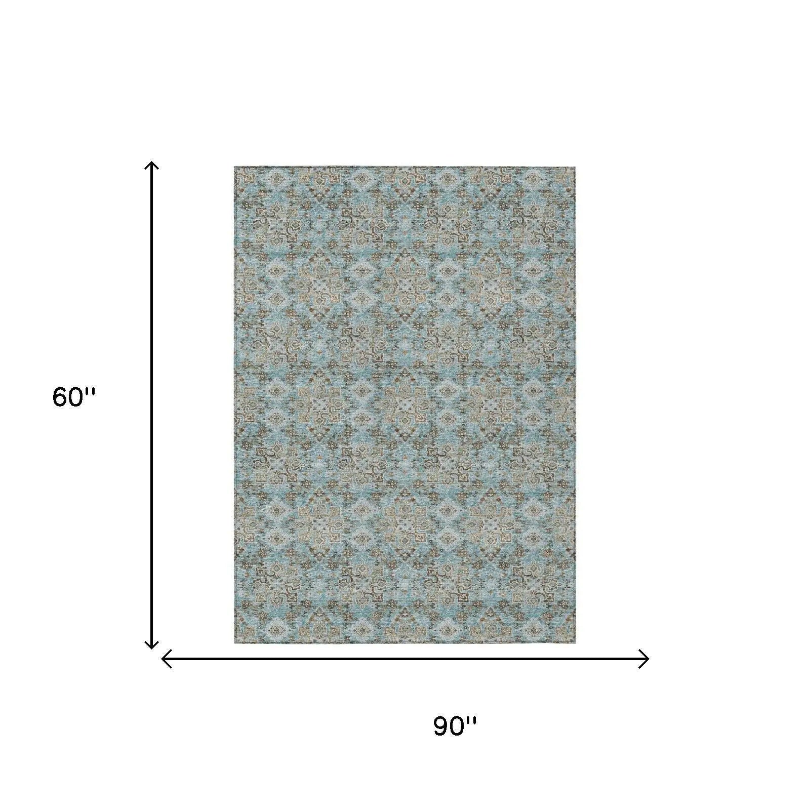 5' X 8' Teal Blue And Pewter Damask Washable Indoor Outdoor Area Rug Homeroots Outdoor