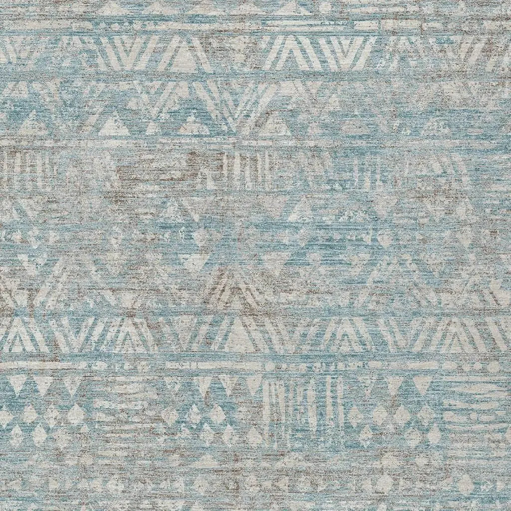 5' X 8' Teal Blue And Pewter Geometric Washable Indoor Outdoor Area Rug Homeroots Outdoor