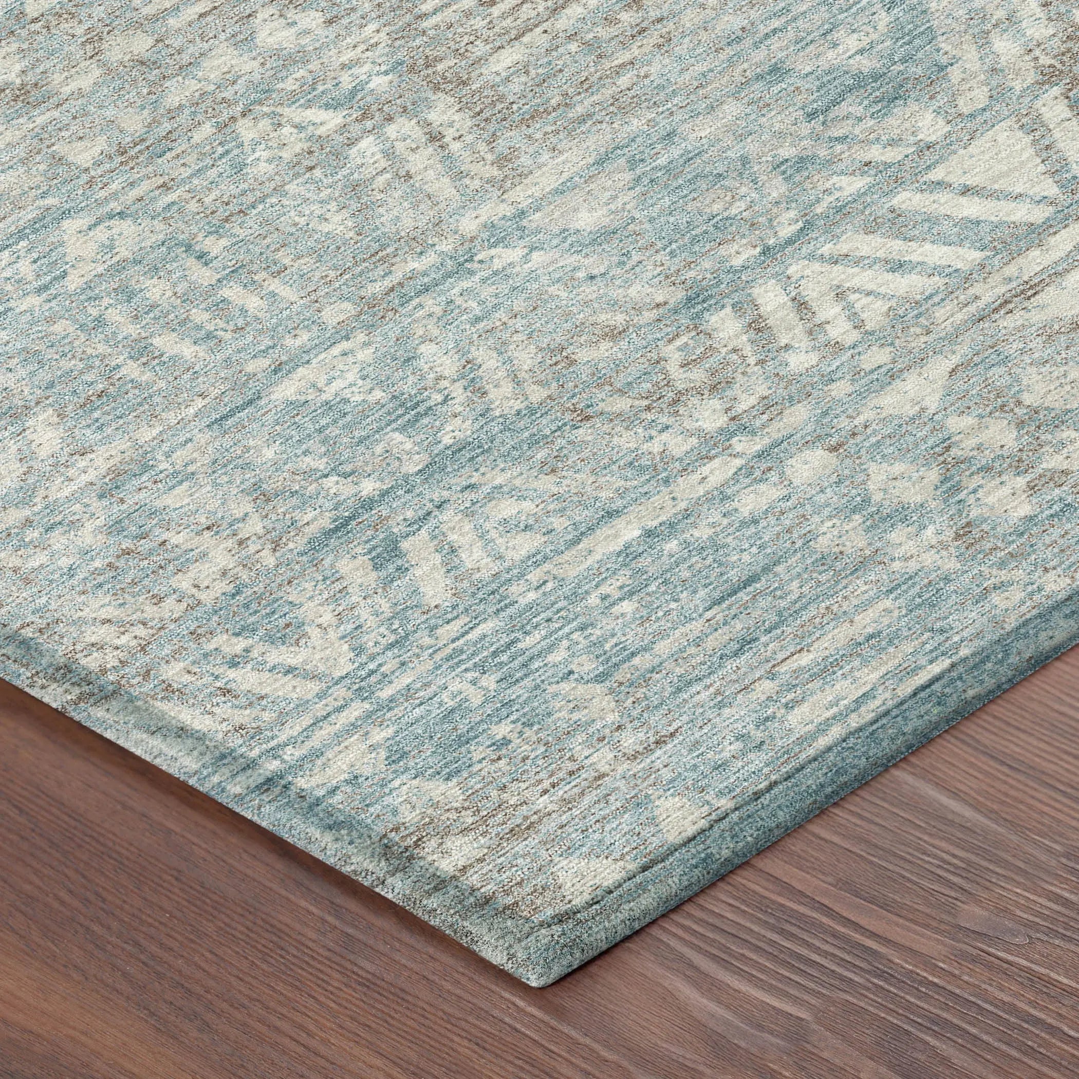 5' X 8' Teal Blue And Pewter Geometric Washable Indoor Outdoor Area Rug Homeroots Outdoor