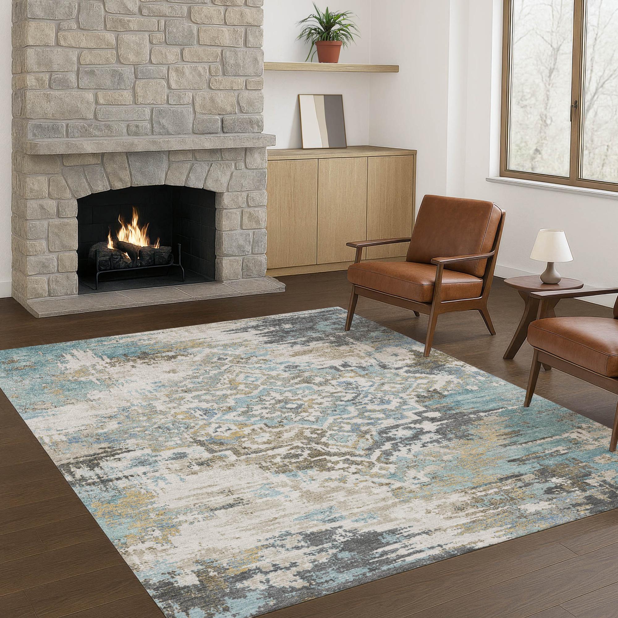 5' X 8' Teal Blue And Pewter Medallion Washable Indoor Outdoor Area Rug Homeroots Outdoor