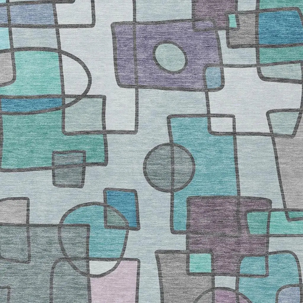 5' X 8' Teal Blue And Plum Geometric Washable Indoor Outdoor Area Rug Homeroots Outdoor