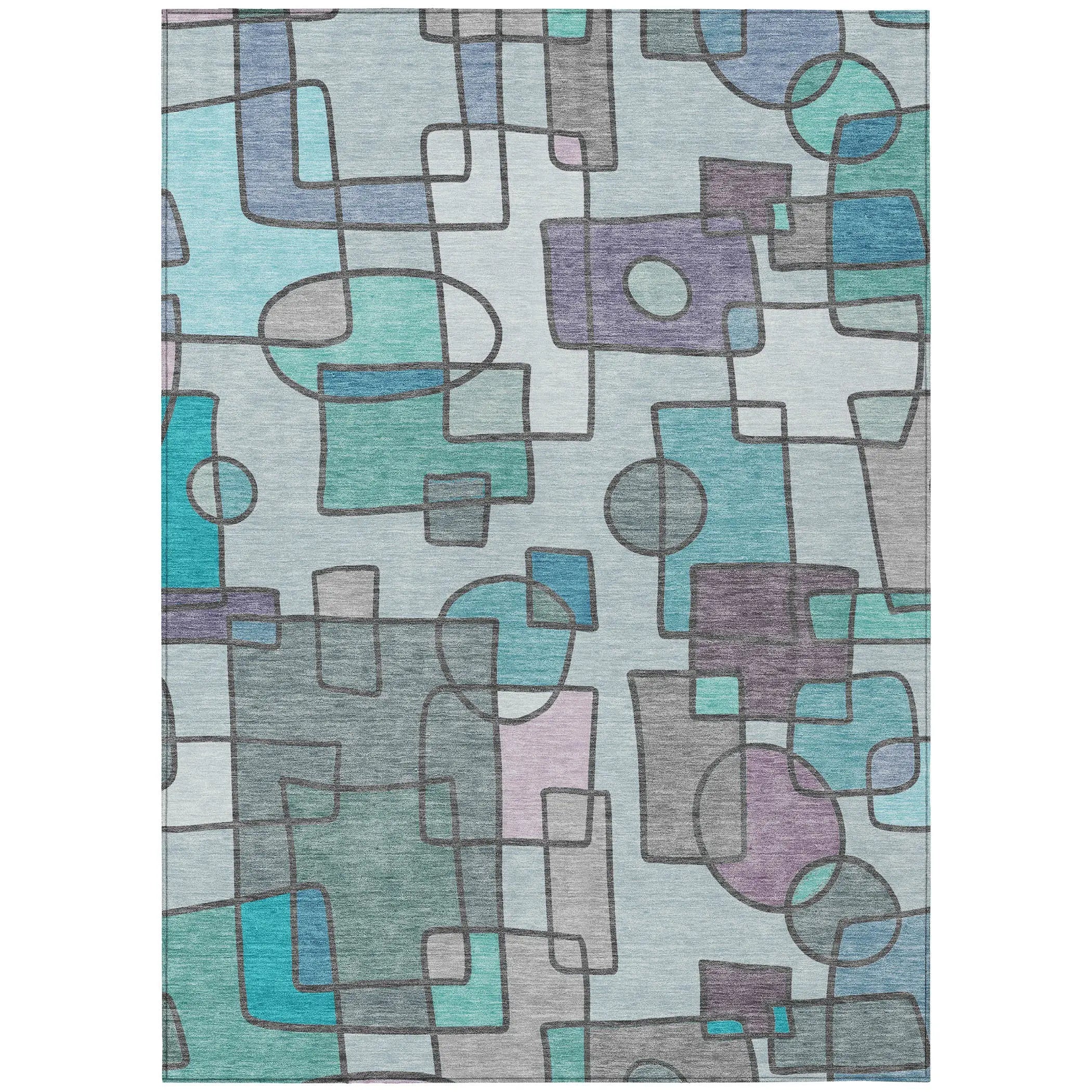 5' X 8' Teal Blue And Plum Geometric Washable Indoor Outdoor Area Rug Homeroots Outdoor