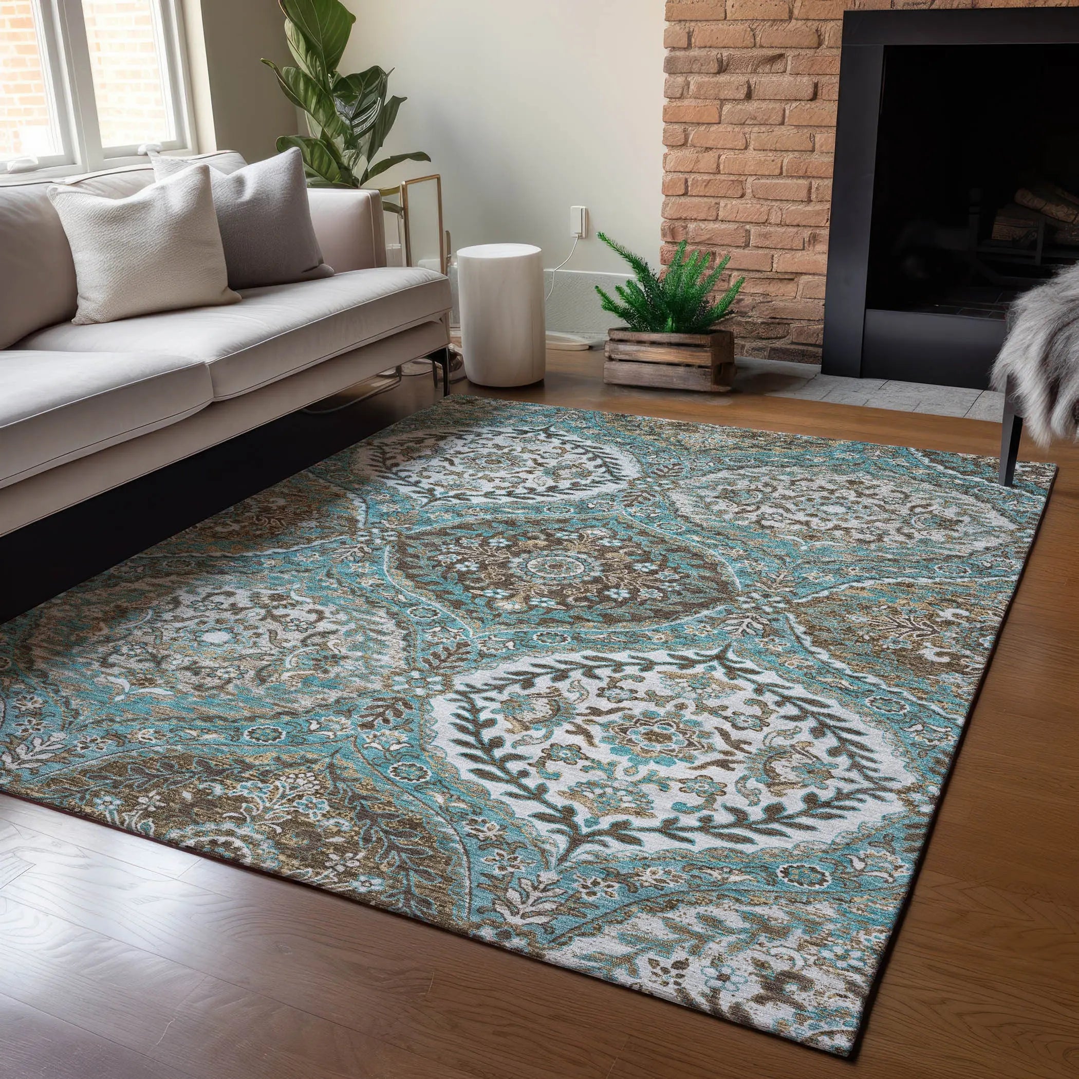 5' X 8' Teal Blue And Purple Ogee Washable Indoor Outdoor Area Rug Homeroots Outdoor