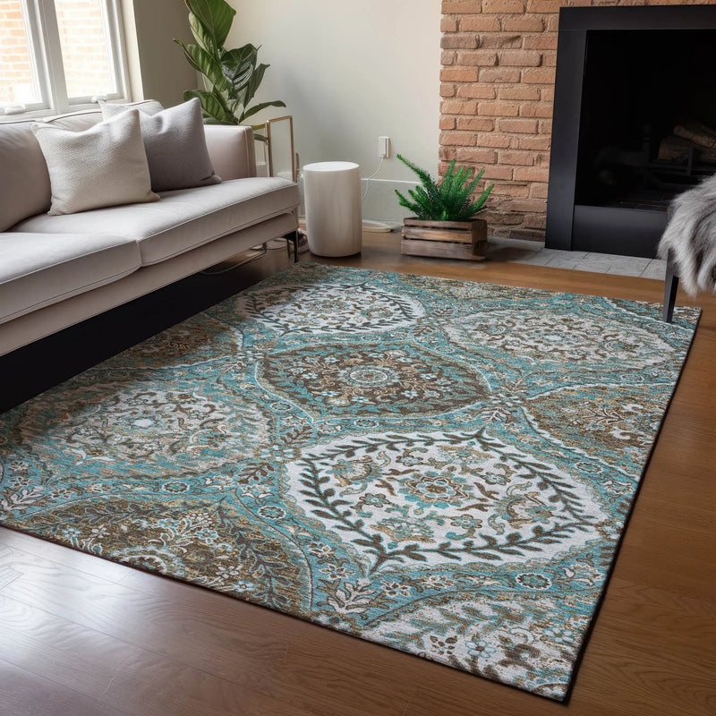 5' X 8' Teal Blue And Purple Ogee Washable Indoor Outdoor Area Rug Homeroots Outdoor