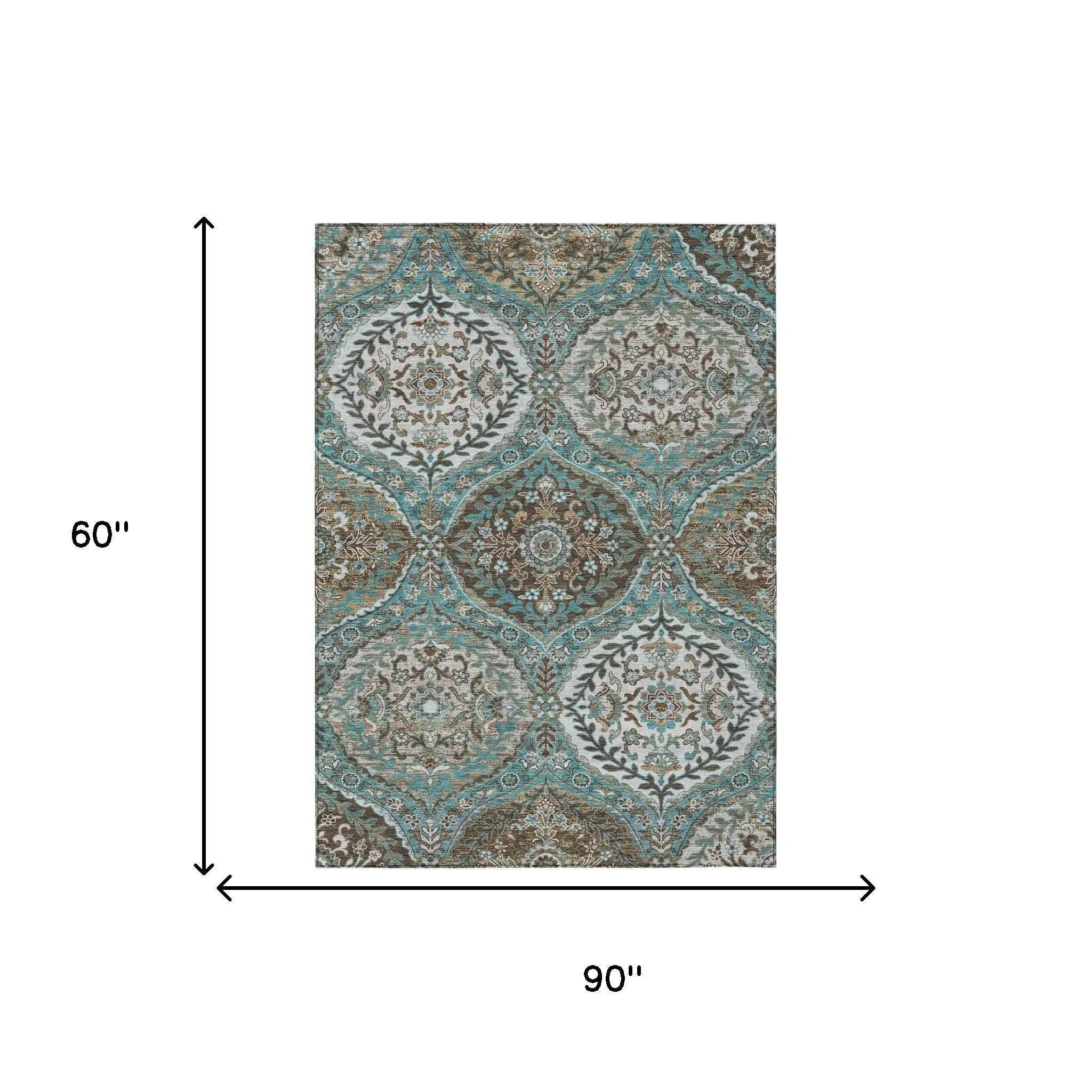 5' X 8' Teal Blue And Purple Ogee Washable Indoor Outdoor Area Rug Homeroots Outdoor