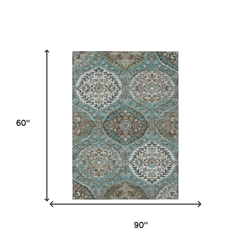 5' X 8' Teal Blue And Purple Ogee Washable Indoor Outdoor Area Rug Homeroots Outdoor