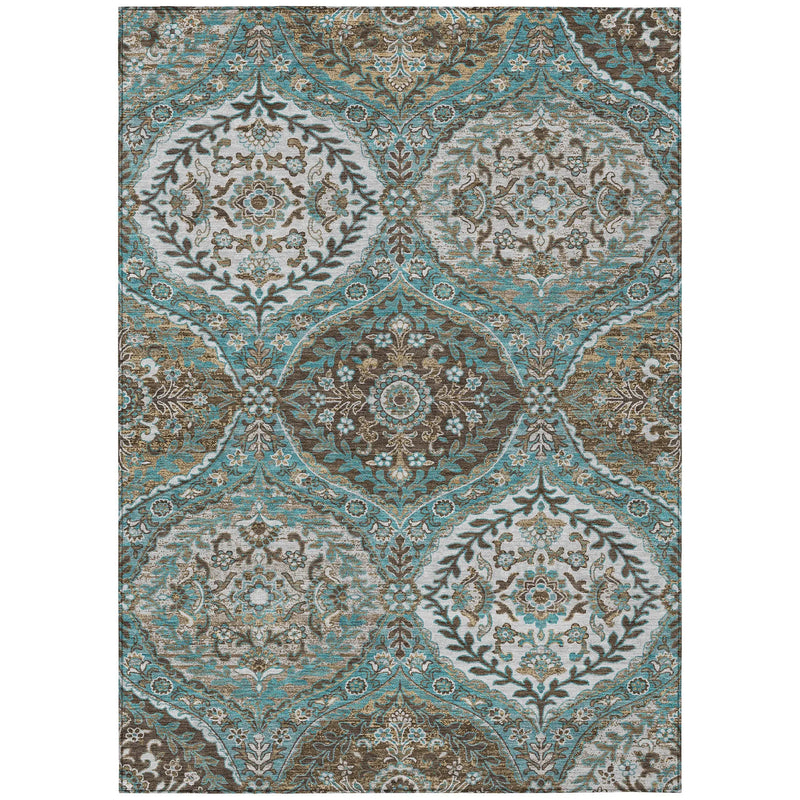 5' X 8' Teal Blue And Purple Ogee Washable Indoor Outdoor Area Rug Homeroots Outdoor