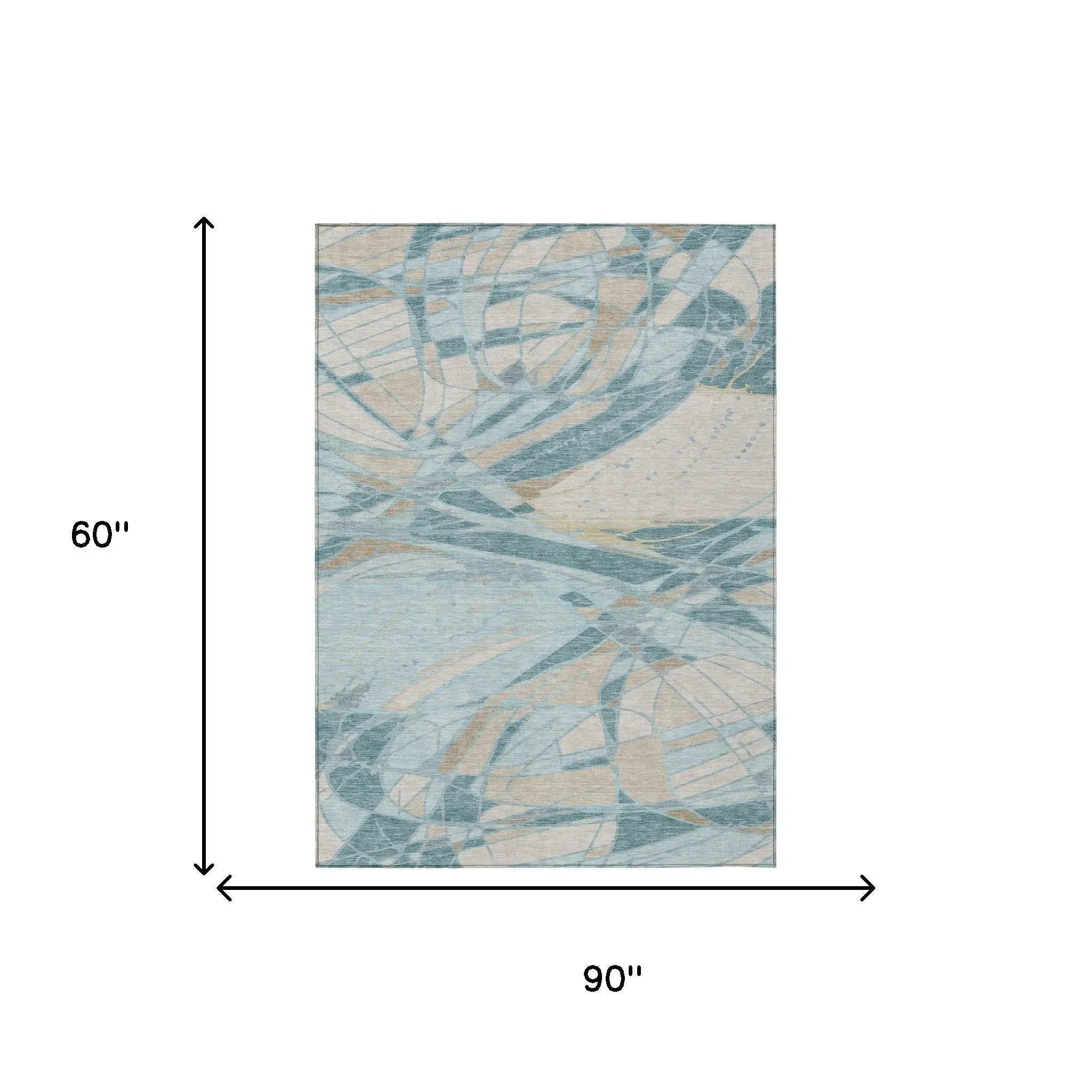 5' X 8' Teal Blue And Silver Abstract Washable Indoor Outdoor Area Rug Homeroots Outdoor