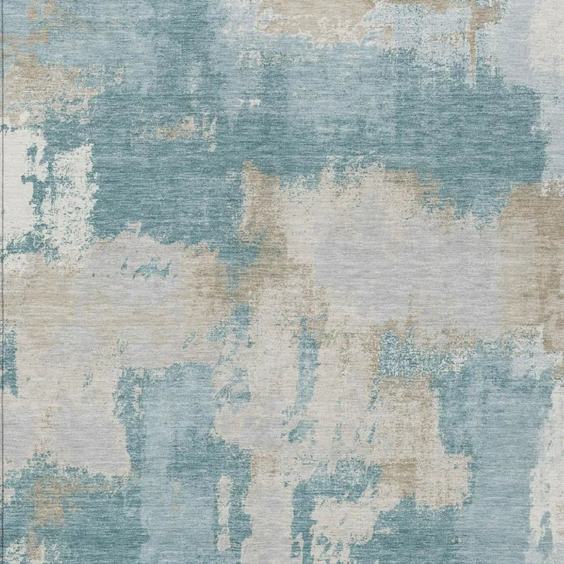 5' X 8' Teal Blue And Silver Abstract Washable Indoor Outdoor Area Rug Homeroots Outdoor