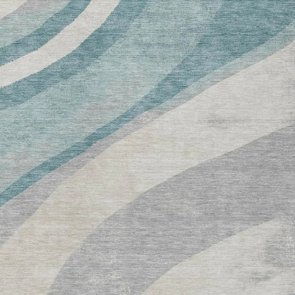 5' X 8' Teal Blue And Silver Abstract Washable Indoor Outdoor Area Rug Homeroots Outdoor