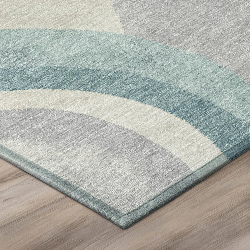 5' X 8' Teal Blue And Silver Abstract Washable Indoor Outdoor Area Rug Homeroots Outdoor