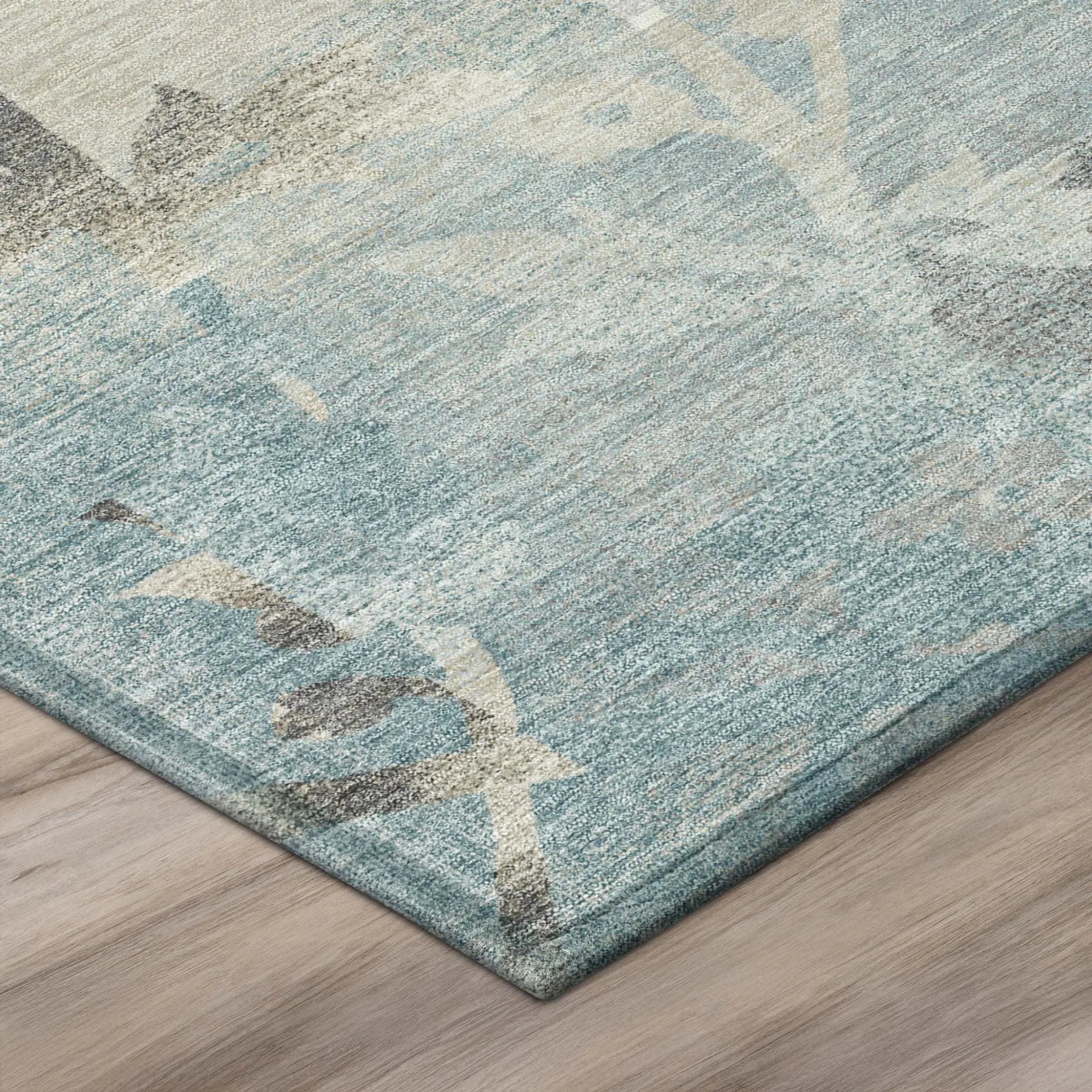 5' X 8' Teal Blue And Silver Botanical Leaves Washable Indoor Outdoor Area Rug Homeroots Outdoor