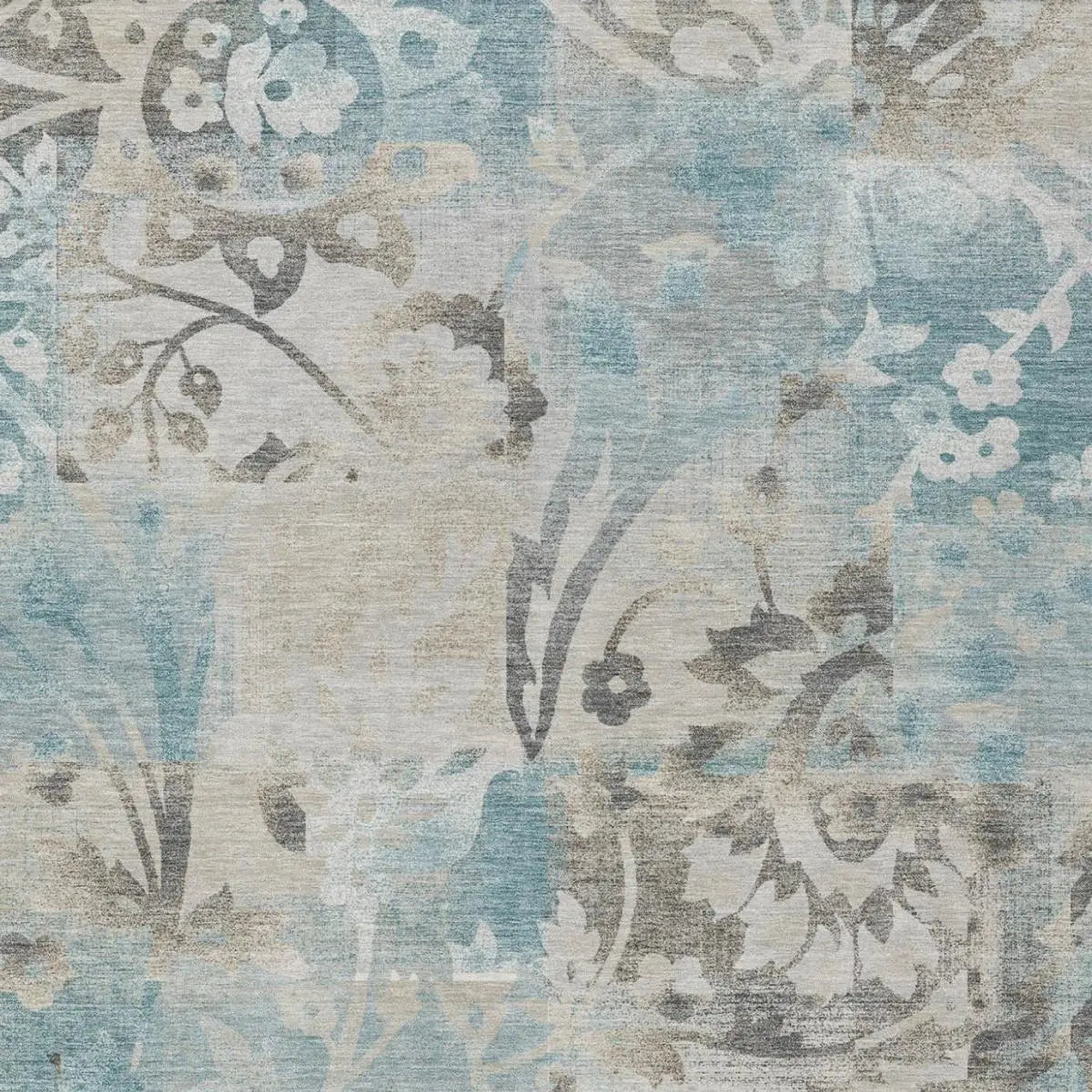 5' X 8' Teal Blue And Silver Botanical Leaves Washable Indoor Outdoor Area Rug Homeroots Outdoor