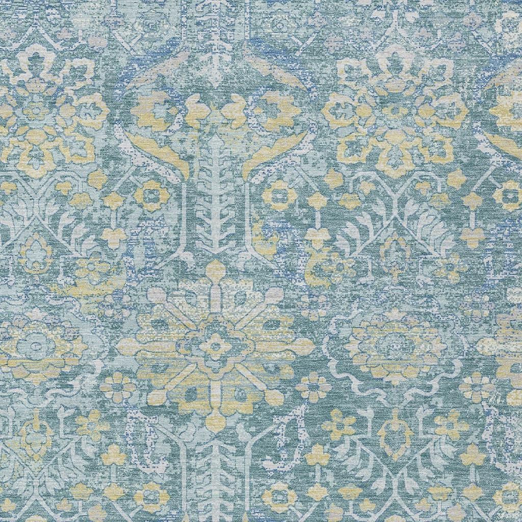 5' X 8' Teal Blue And Silver Damask Washable Indoor Outdoor Area Rug Homeroots Outdoor