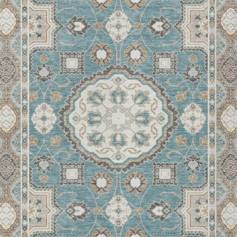 5' X 8' Teal Blue And Silver Floral Medallion Washable Indoor Outdoor Area Rug Homeroots Outdoor