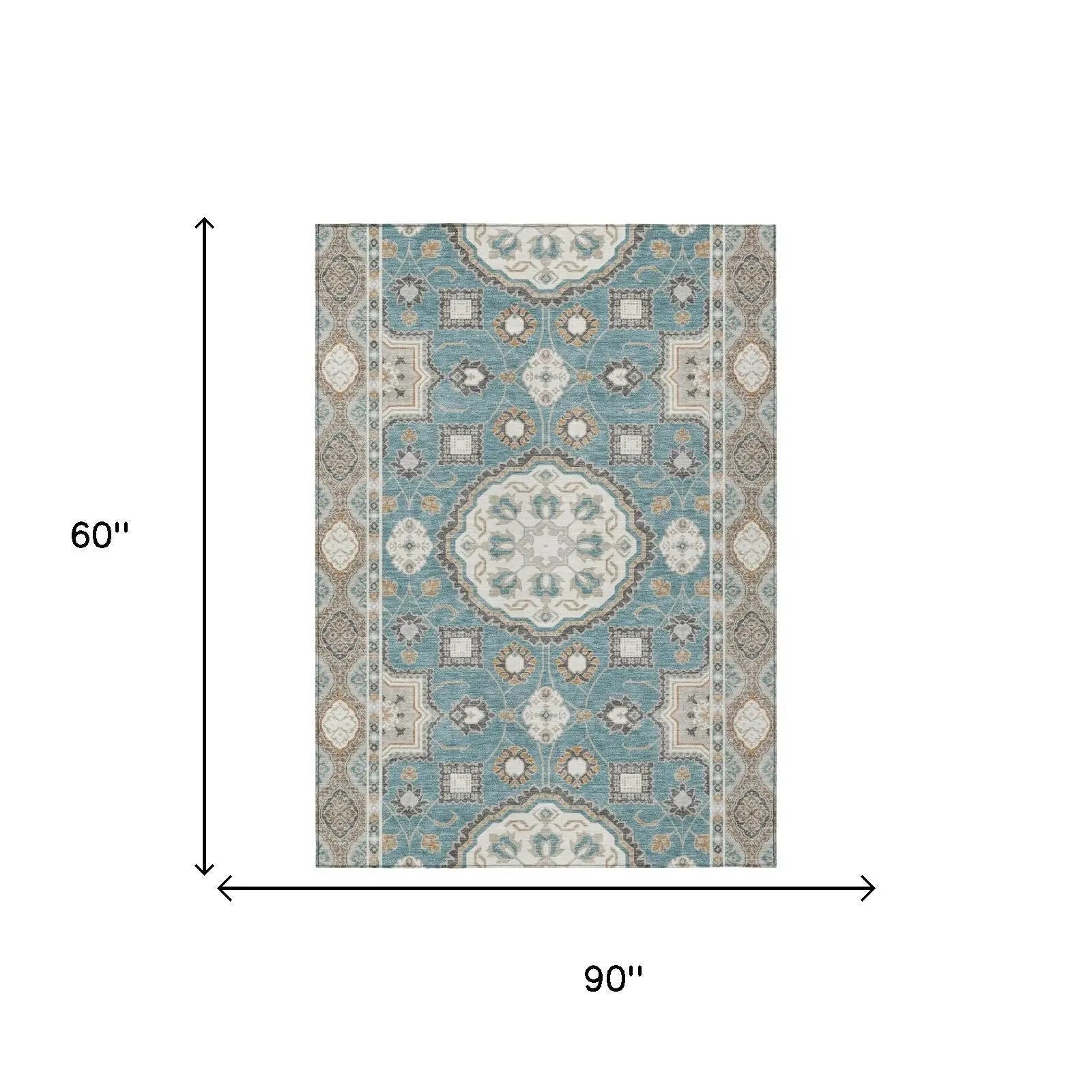 5' X 8' Teal Blue And Silver Floral Medallion Washable Indoor Outdoor Area Rug Homeroots Outdoor