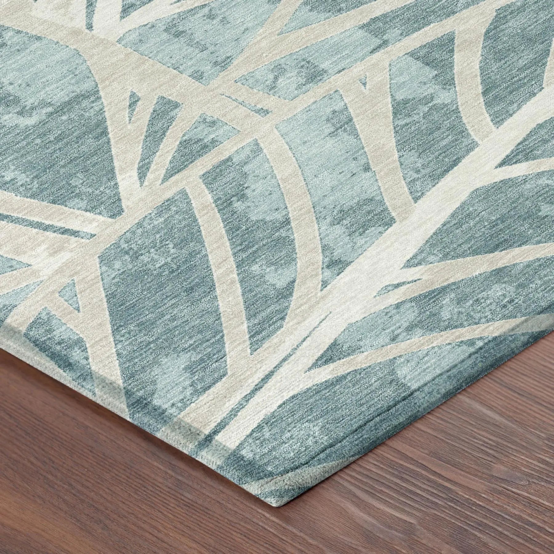 5' X 8' Teal Blue And Silver Floral Washable Indoor Outdoor Area Rug Homeroots Outdoor