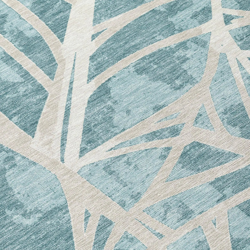5' X 8' Teal Blue And Silver Floral Washable Indoor Outdoor Area Rug Homeroots Outdoor
