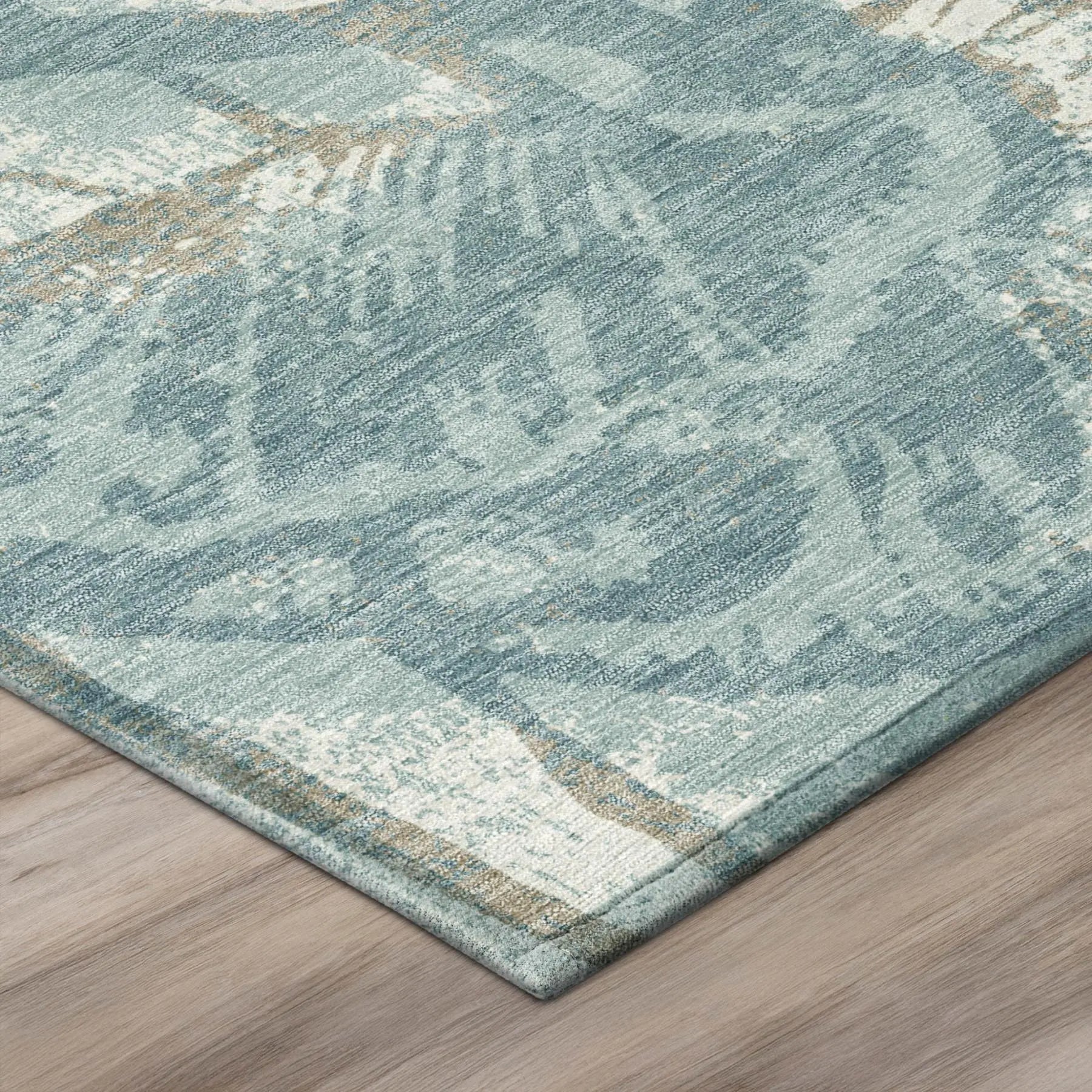 5' X 8' Teal Blue And Silver Floral Washable Indoor Outdoor Area Rug Homeroots Outdoor
