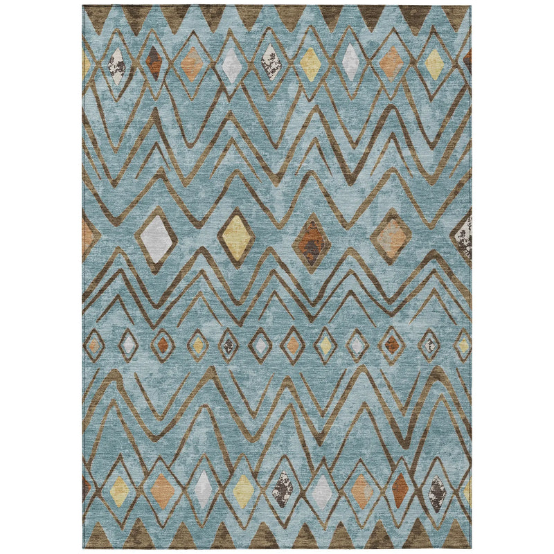 5' X 8' Teal Blue And Silver Geometric Washable Indoor Outdoor Area Rug Homeroots Outdoor