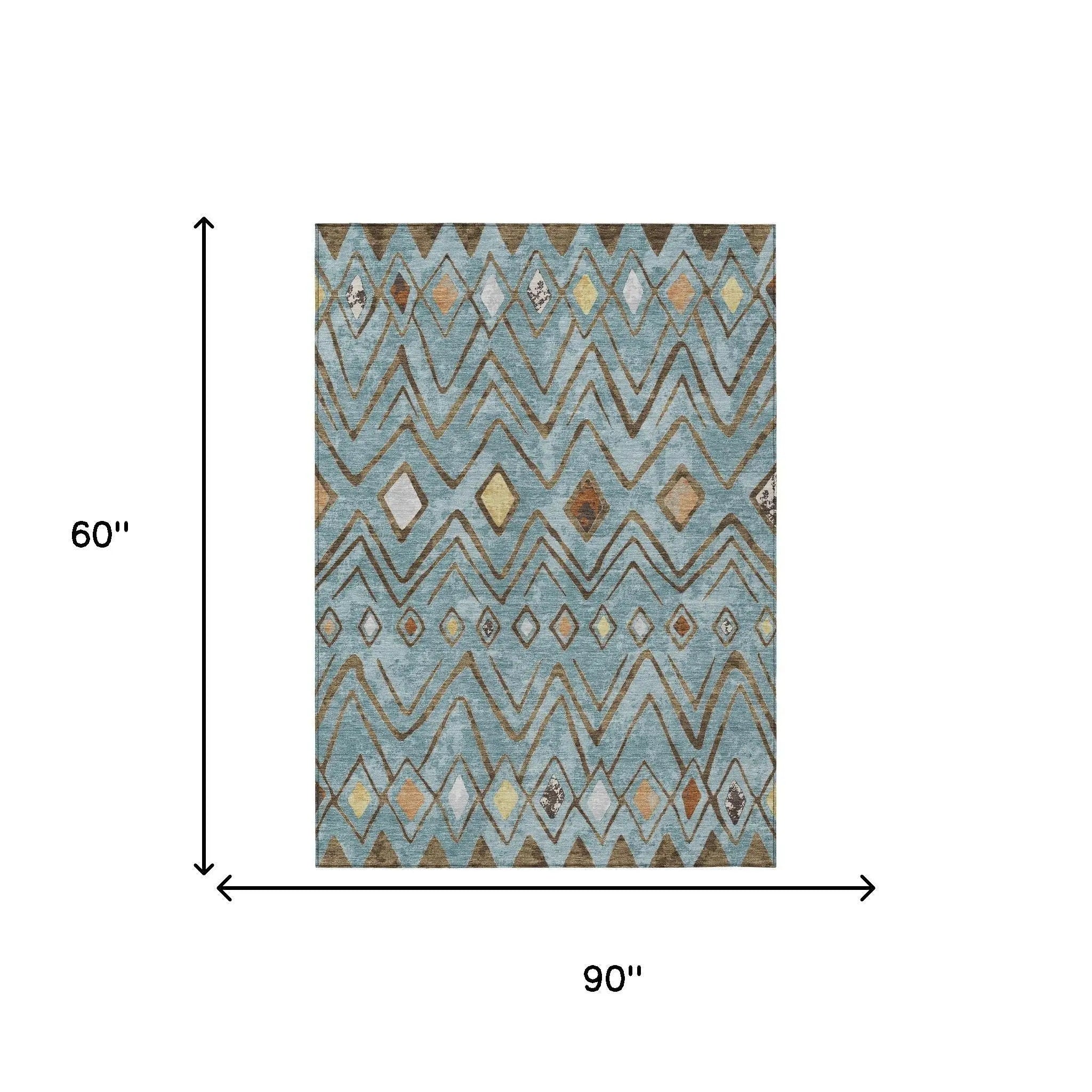 5' X 8' Teal Blue And Silver Geometric Washable Indoor Outdoor Area Rug Homeroots Outdoor