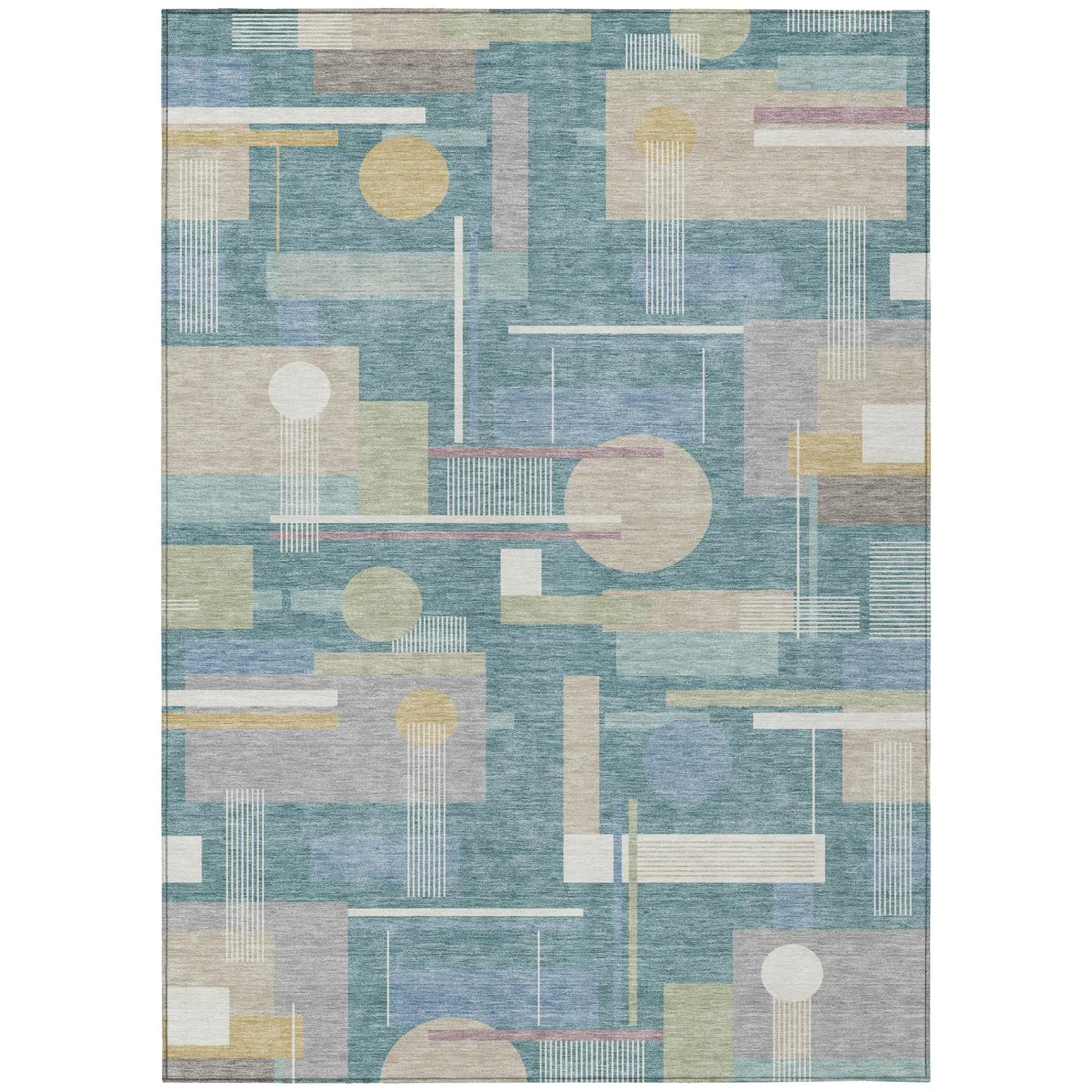 5' X 8' Teal Blue And Silver Geometric Washable Indoor Outdoor Area Rug Homeroots Outdoor