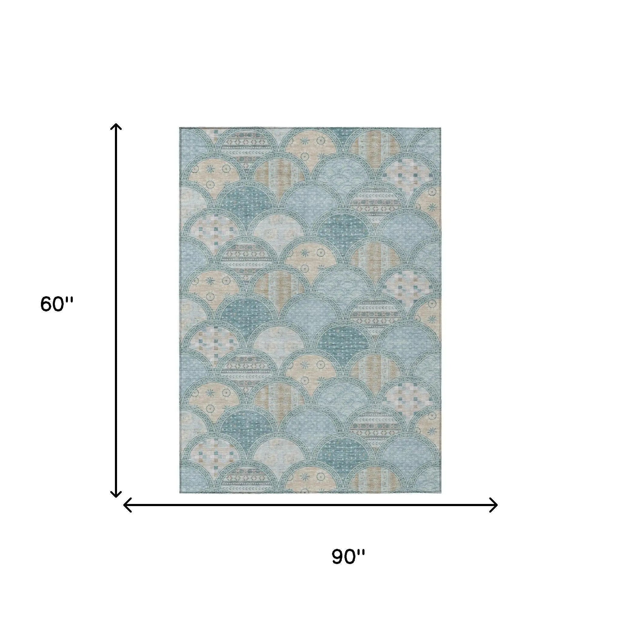 5' X 8' Teal Blue And Silver Geometric Washable Indoor Outdoor Area Rug Homeroots Outdoor