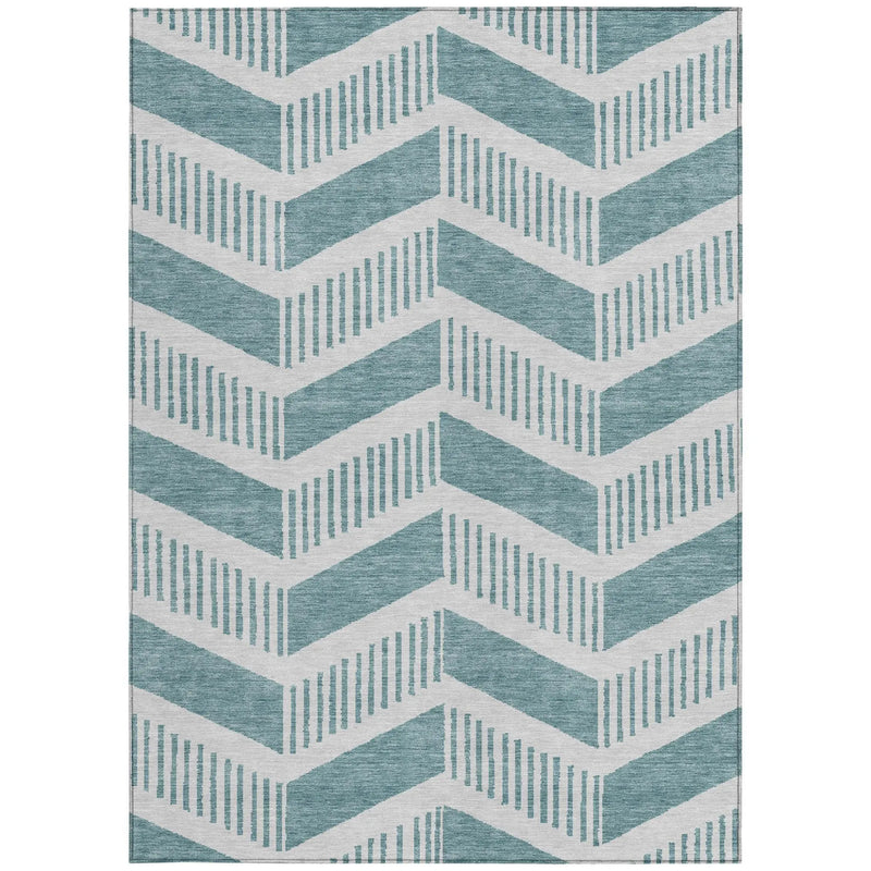 5' X 8' Teal Blue And Silver Geometric Washable Indoor Outdoor Area Rug Homeroots Outdoor