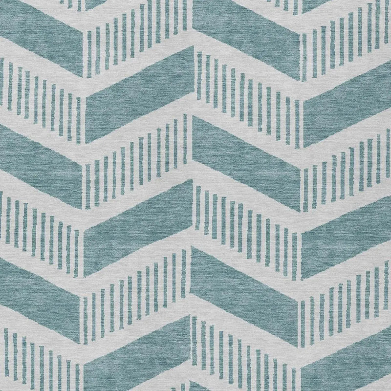 5' X 8' Teal Blue And Silver Geometric Washable Indoor Outdoor Area Rug Homeroots Outdoor