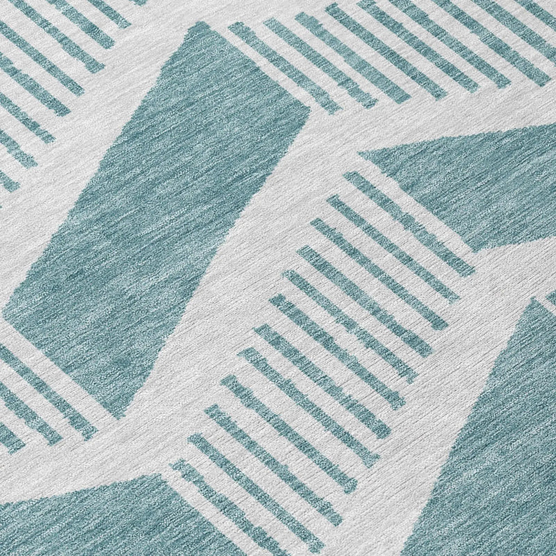 5' X 8' Teal Blue And Silver Geometric Washable Indoor Outdoor Area Rug Homeroots Outdoor