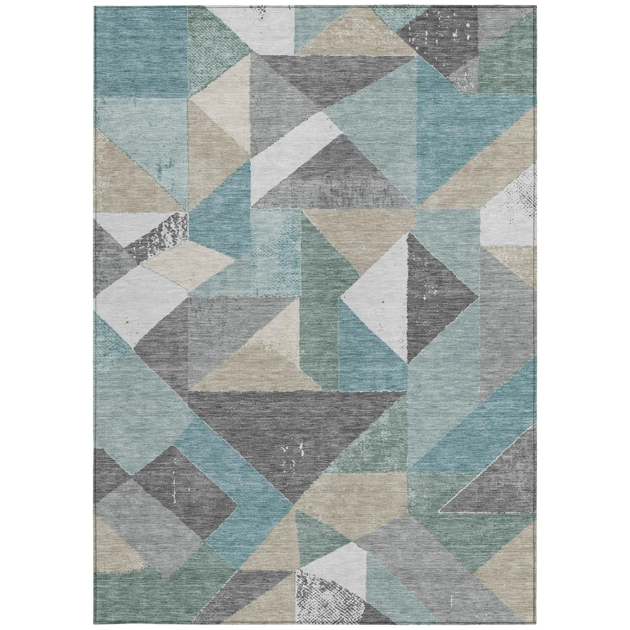 5' X 8' Teal Blue And Silver Geometric Washable Indoor Outdoor Area Rug Homeroots Outdoor