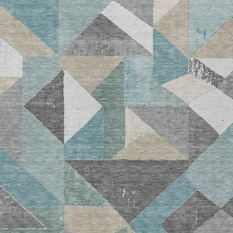 5' X 8' Teal Blue And Silver Geometric Washable Indoor Outdoor Area Rug Homeroots Outdoor