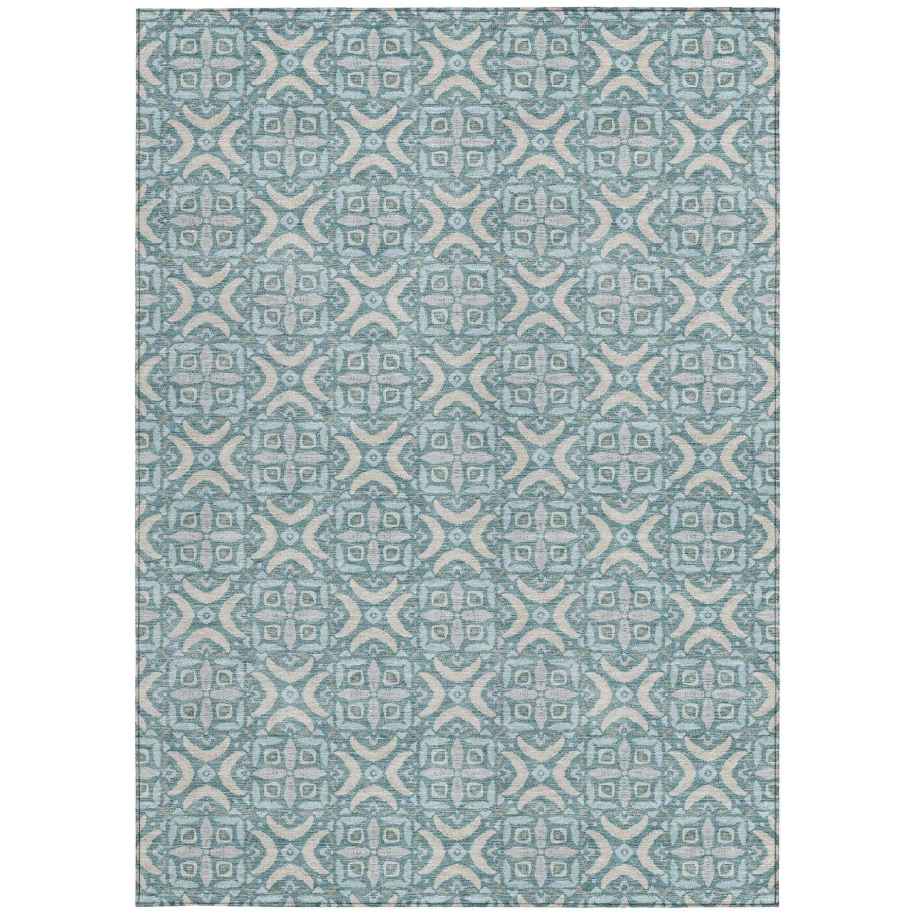 5' X 8' Teal Blue And Silver Geometric Washable Indoor Outdoor Area Rug Homeroots Outdoor