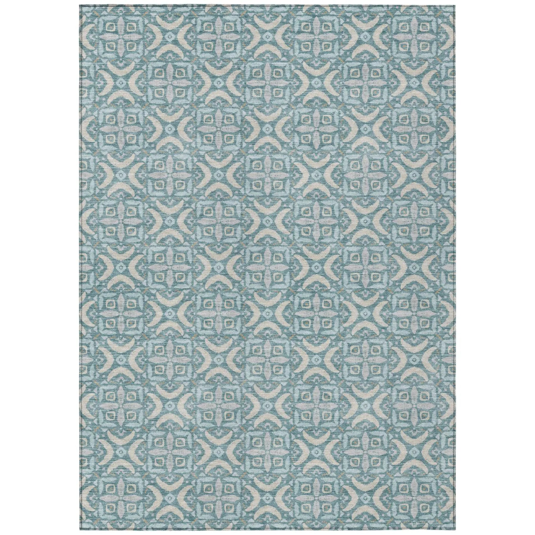 5' X 8' Teal Blue And Silver Geometric Washable Indoor Outdoor Area Rug Homeroots Outdoor