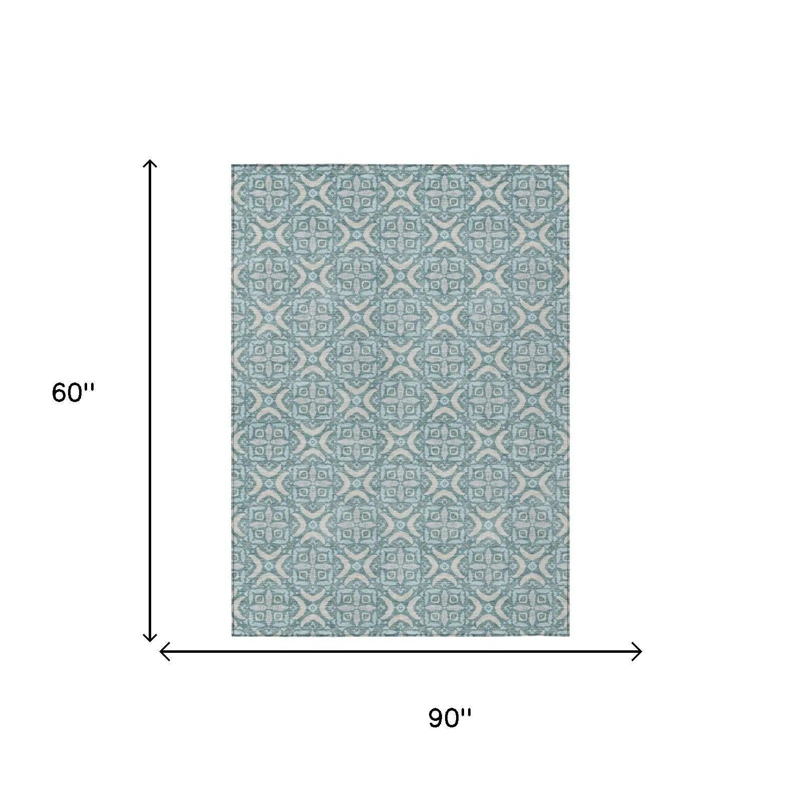 5' X 8' Teal Blue And Silver Geometric Washable Indoor Outdoor Area Rug Homeroots Outdoor
