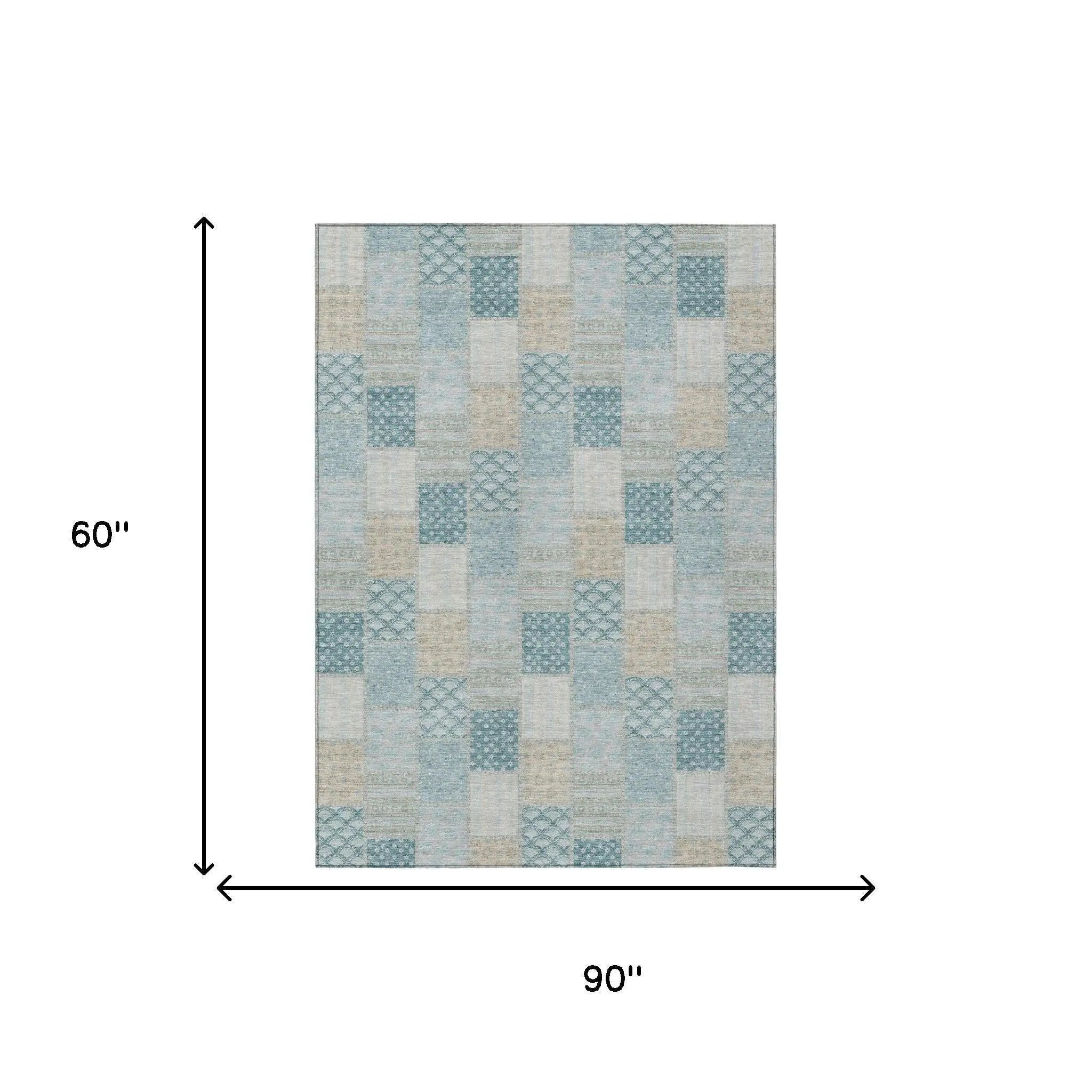 5' X 8' Teal Blue And Silver Patchwork Washable Indoor Outdoor Area Rug Homeroots Outdoor