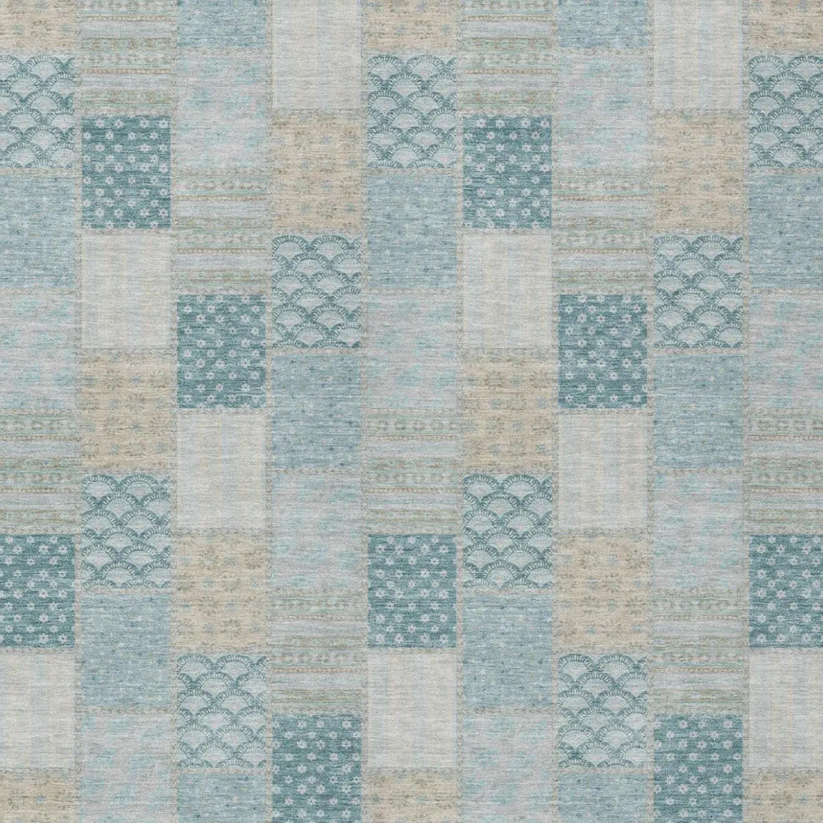 5' X 8' Teal Blue And Silver Patchwork Washable Indoor Outdoor Area Rug Homeroots Outdoor