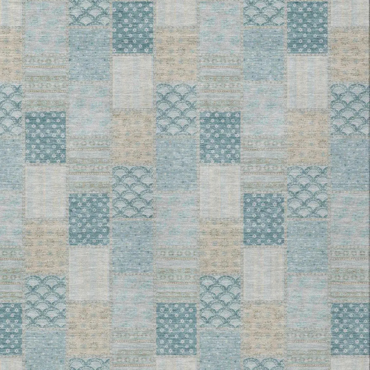 5' X 8' Teal Blue And Silver Patchwork Washable Indoor Outdoor Area Rug Homeroots Outdoor