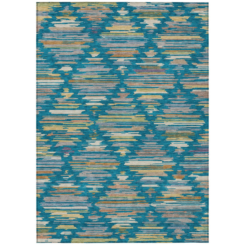 5' X 8' Teal Blue And Silver Southwestern Washable Indoor Outdoor Area Rug Homeroots Outdoor
