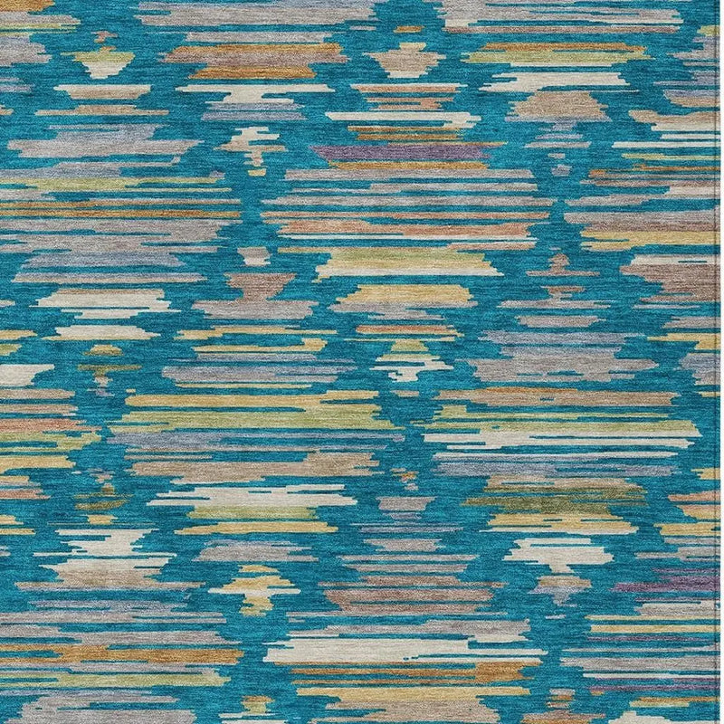 5' X 8' Teal Blue And Silver Southwestern Washable Indoor Outdoor Area Rug Homeroots Outdoor