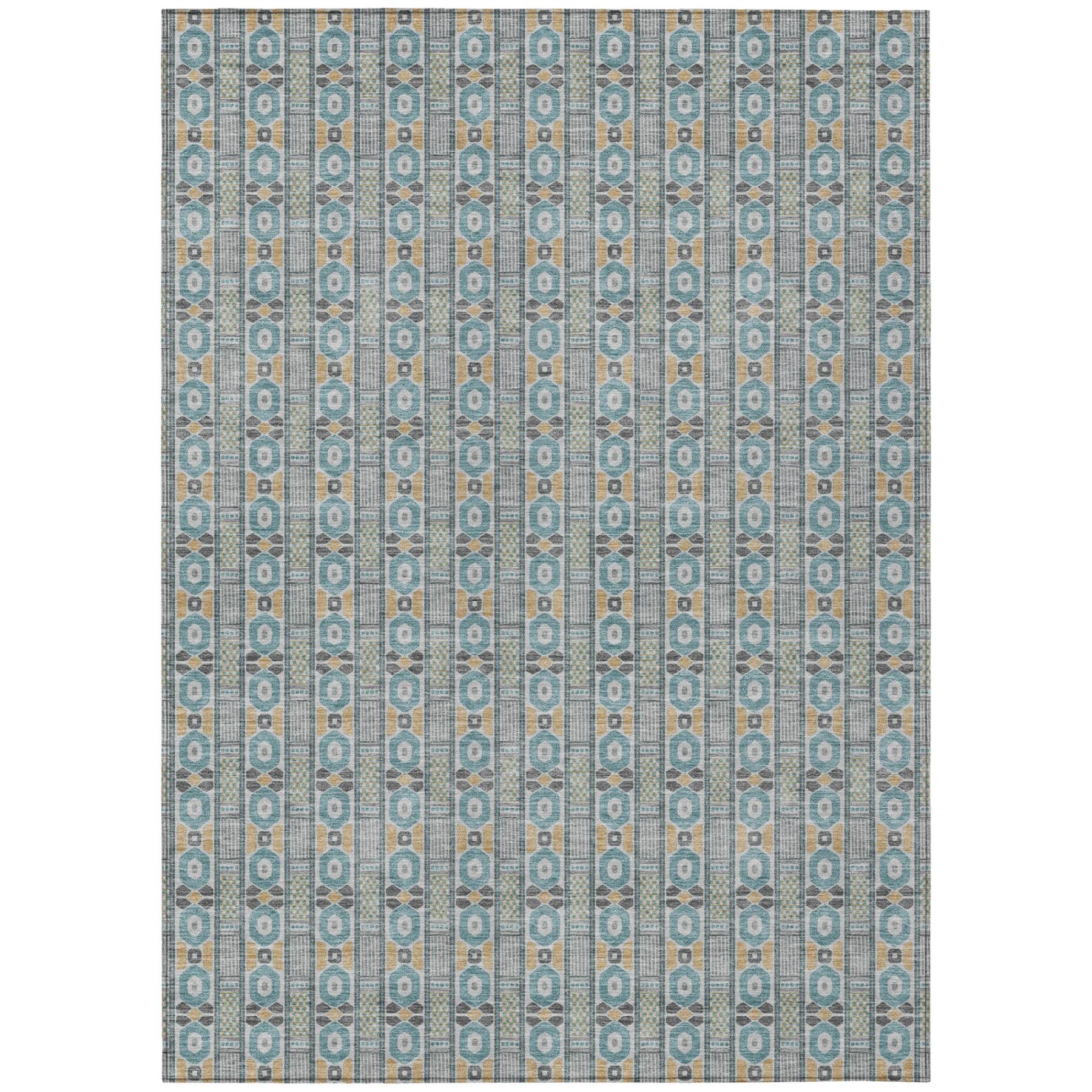 5' X 8' Teal Blue And Silver Striped Washable Indoor Outdoor Area Rug Homeroots Outdoor