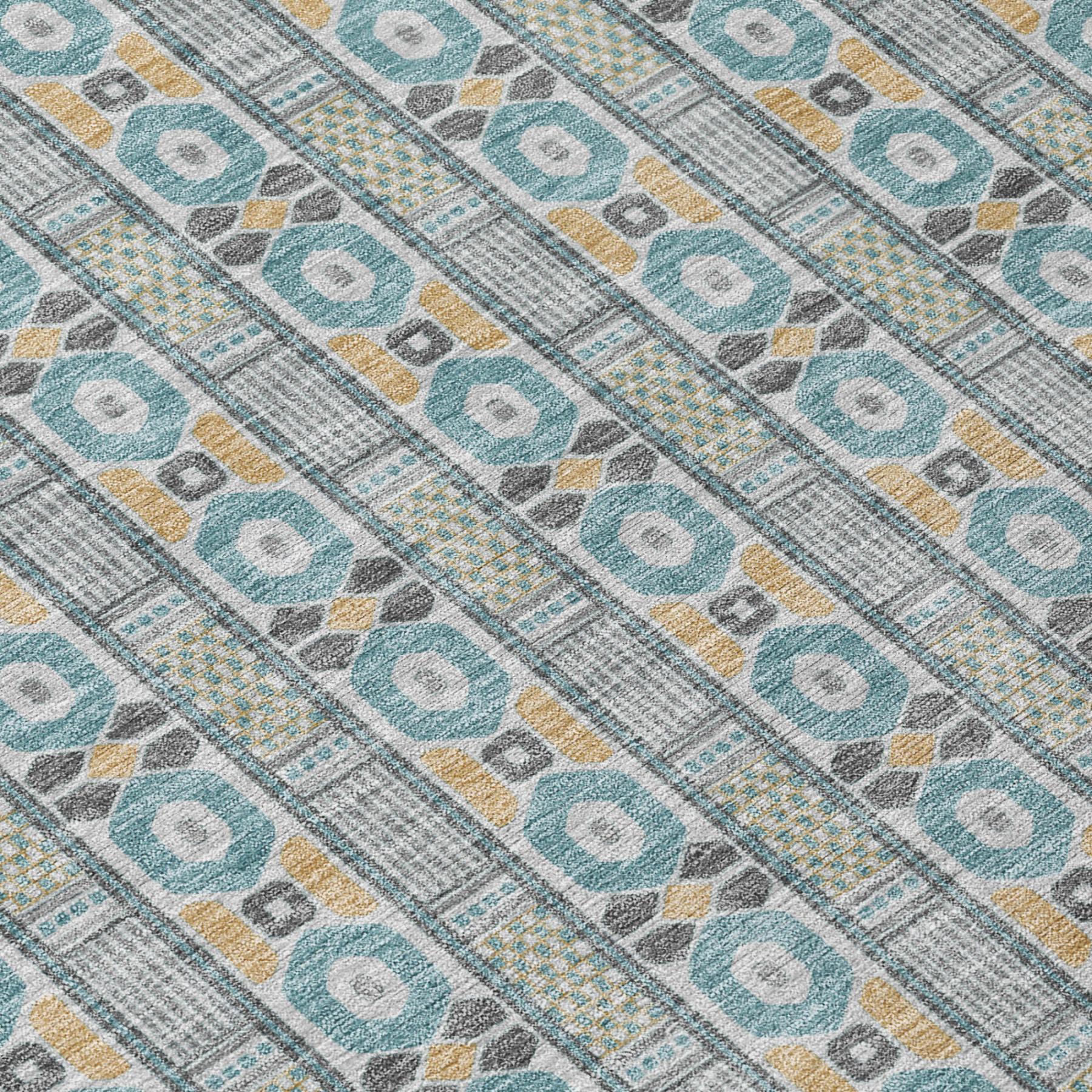 5' X 8' Teal Blue And Silver Striped Washable Indoor Outdoor Area Rug Homeroots Outdoor