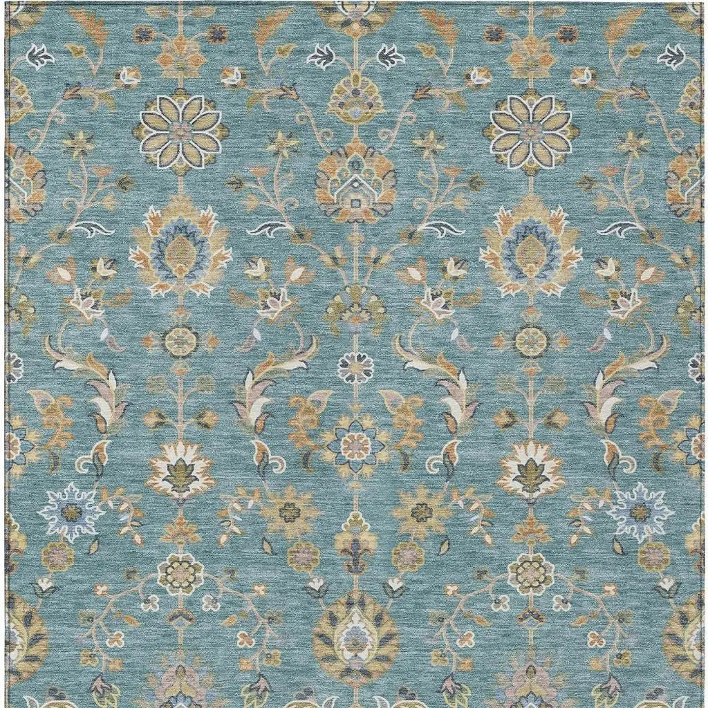 5' X 8' Teal Blue And Taupe Abstract Washable Indoor Outdoor Area Rug Homeroots Outdoor