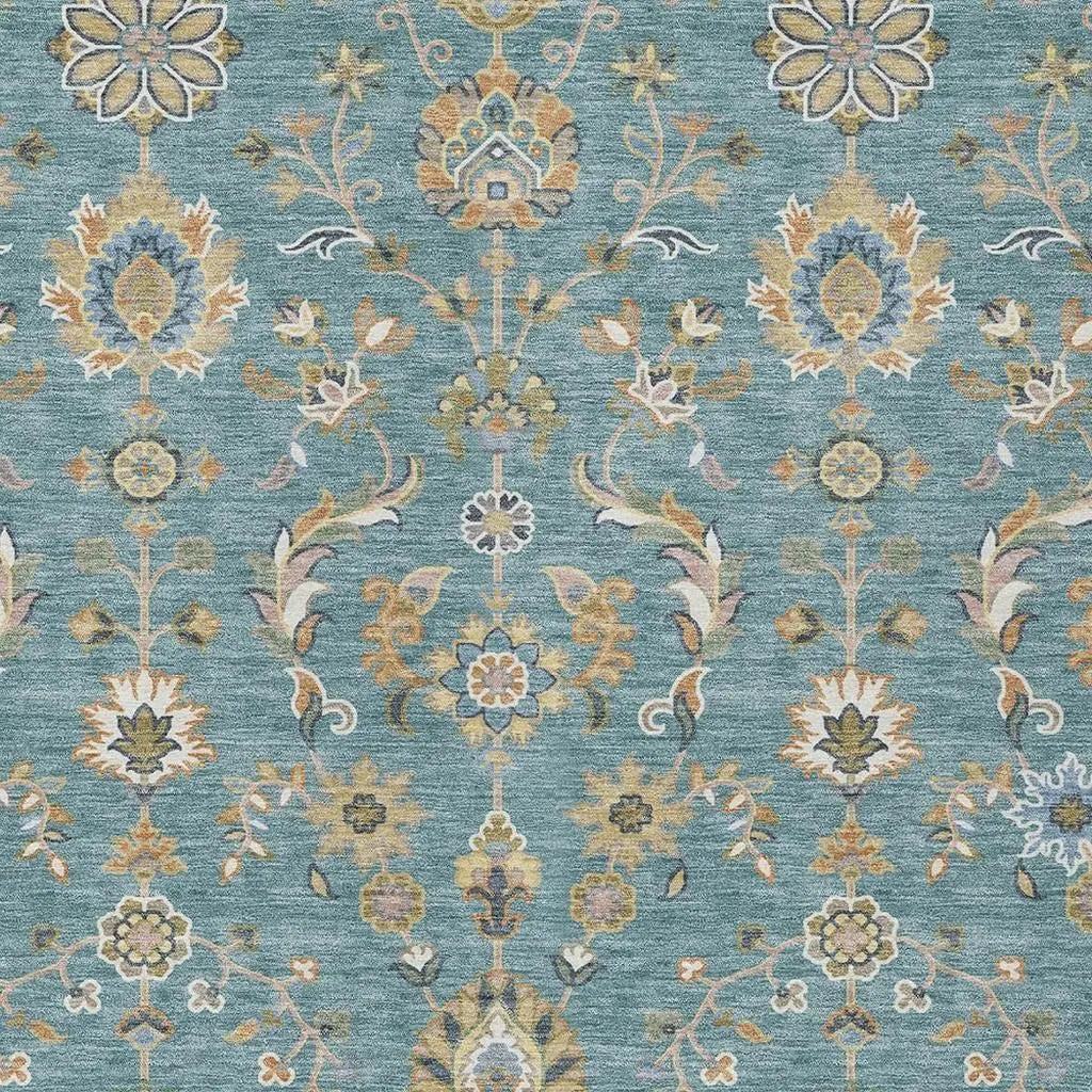 5' X 8' Teal Blue And Taupe Abstract Washable Indoor Outdoor Area Rug Homeroots Outdoor