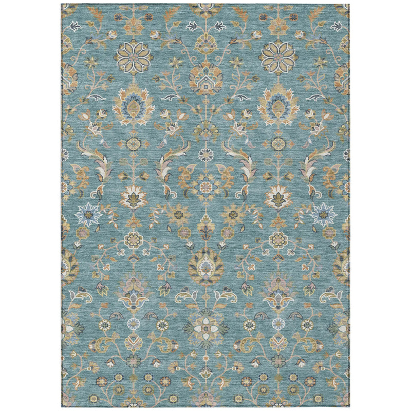 5' X 8' Teal Blue And Taupe Abstract Washable Indoor Outdoor Area Rug Homeroots Outdoor