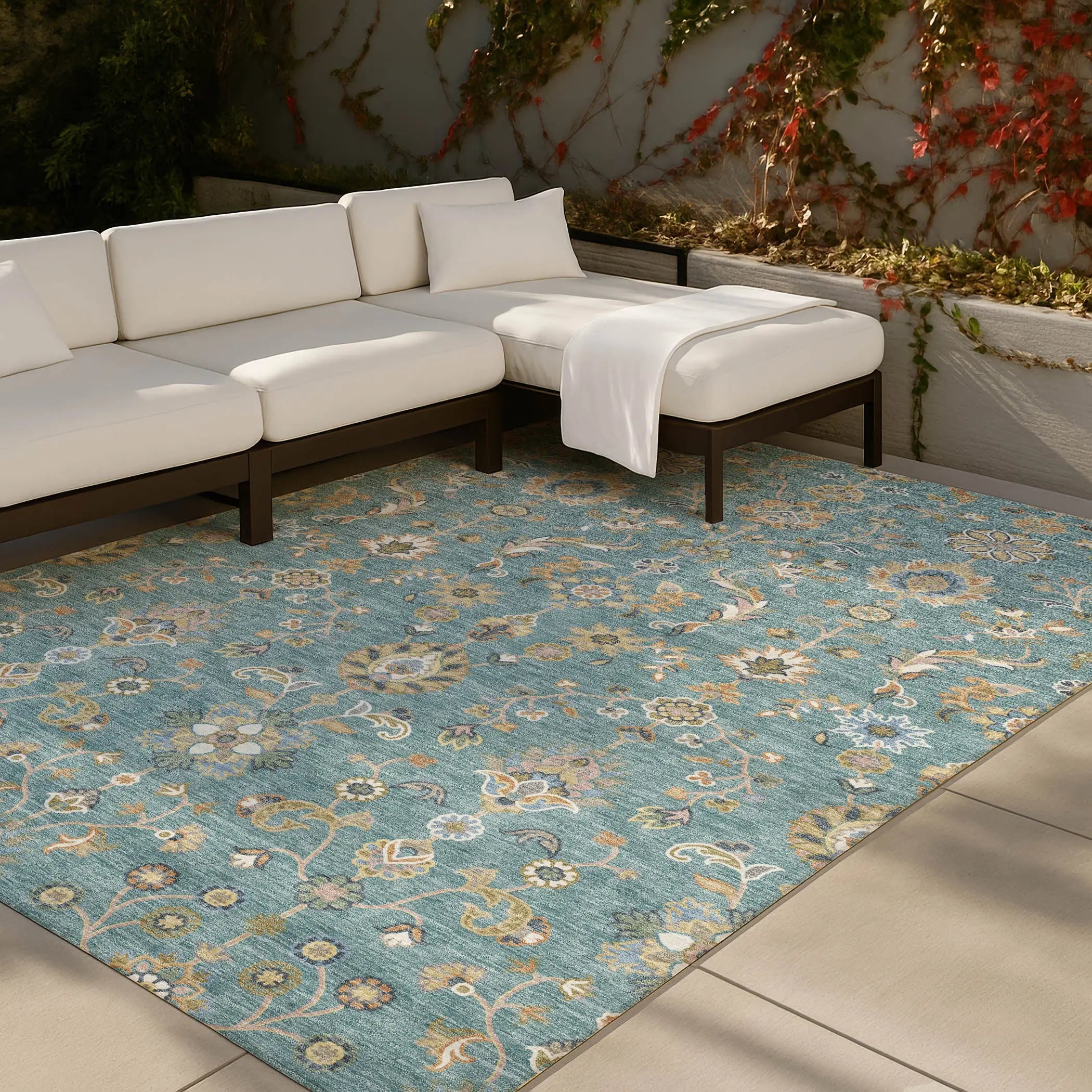 5' X 8' Teal Blue And Taupe Abstract Washable Indoor Outdoor Area Rug Homeroots Outdoor