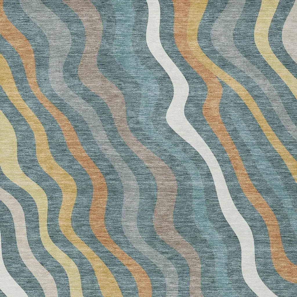 5' X 8' Teal Blue And Taupe Abstract Washable Indoor Outdoor Area Rug Homeroots Outdoor
