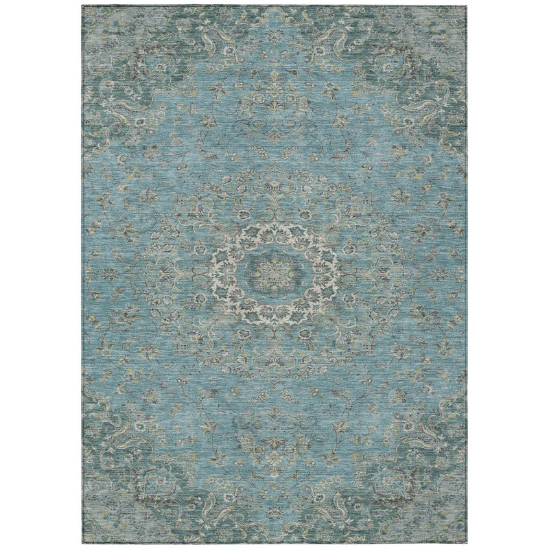 5' X 8' Teal Blue And Turquoise Floral Medallion Washable Indoor Outdoor Area Rug Homeroots Outdoor