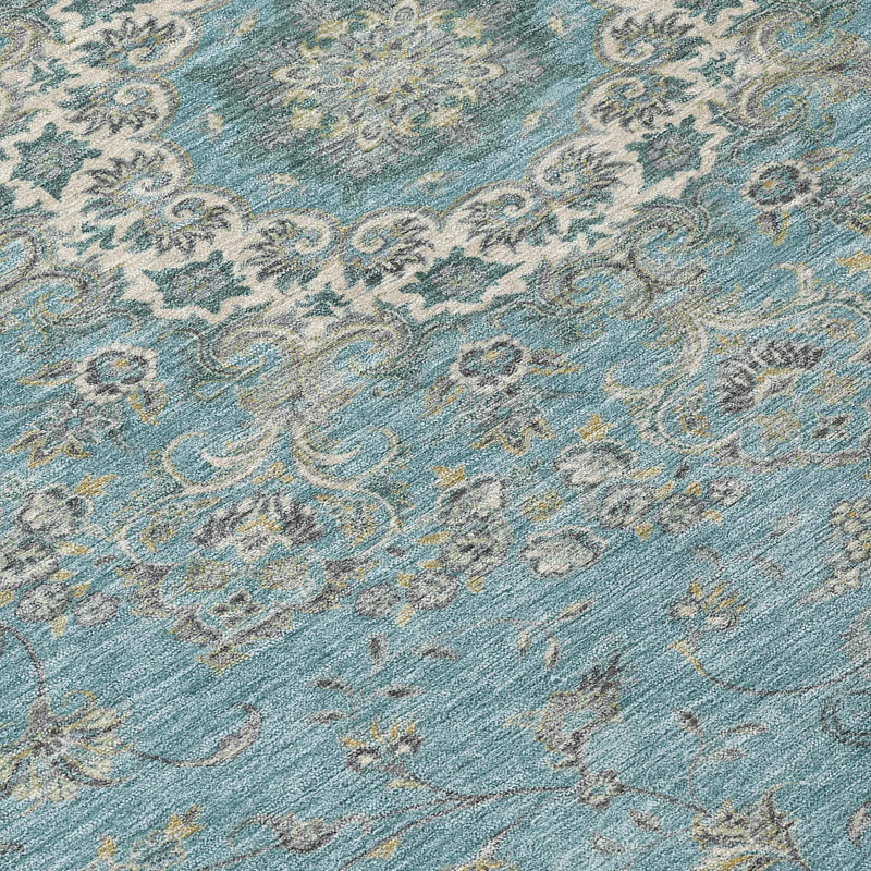 5' X 8' Teal Blue And Turquoise Floral Medallion Washable Indoor Outdoor Area Rug Homeroots Outdoor